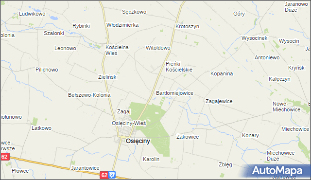 mapa Bartłomiejowice gmina Osięciny, Bartłomiejowice gmina Osięciny na mapie Targeo