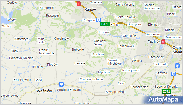 mapa Biechów gmina Kunów, Biechów gmina Kunów na mapie Targeo