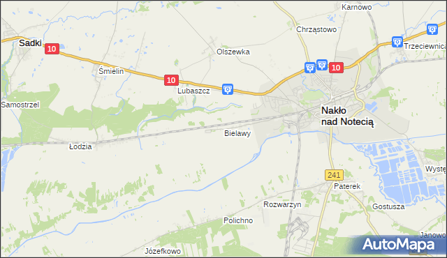 mapa Bielawy gmina Nakło nad Notecią, Bielawy gmina Nakło nad Notecią na mapie Targeo