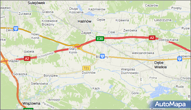 mapa Brzeziny gmina Halinów, Brzeziny gmina Halinów na mapie Targeo