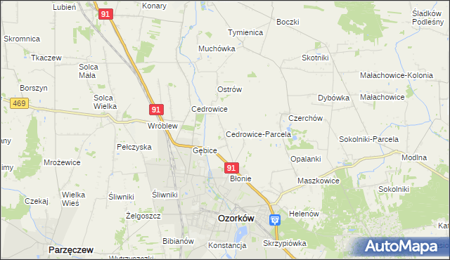 mapa Cedrowice-Parcela, Cedrowice-Parcela na mapie Targeo