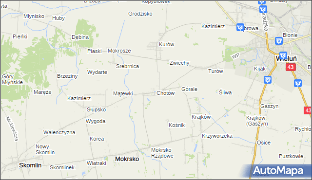 mapa Chotów gmina Mokrsko, Chotów gmina Mokrsko na mapie Targeo