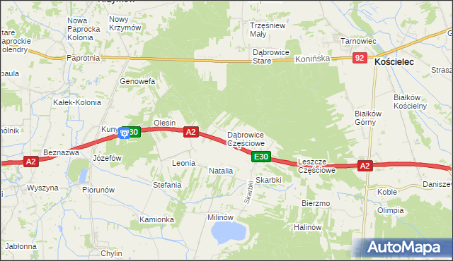 mapa Dąbrowice Częściowe, Dąbrowice Częściowe na mapie Targeo