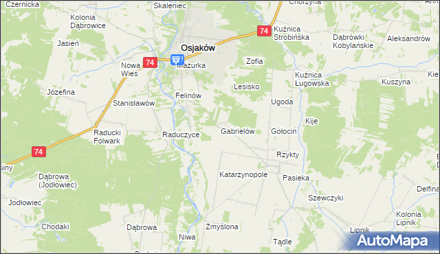 mapa Gabrielów gmina Osjaków, Gabrielów gmina Osjaków na mapie Targeo