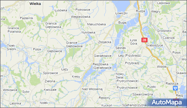 mapa Gierałtowice gmina Wieprz, Gierałtowice gmina Wieprz na mapie Targeo