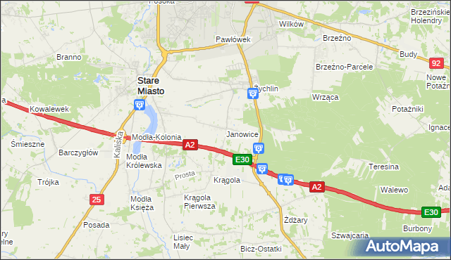 mapa Janowice gmina Stare Miasto, Janowice gmina Stare Miasto na mapie Targeo