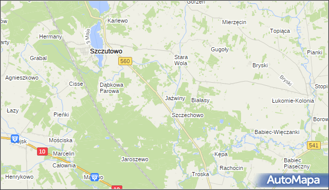mapa Jaźwiny gmina Szczutowo, Jaźwiny gmina Szczutowo na mapie Targeo