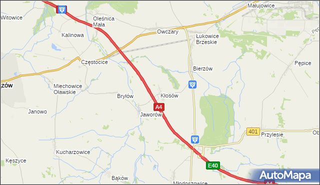 mapa Kłosów gmina Wiązów, Kłosów gmina Wiązów na mapie Targeo