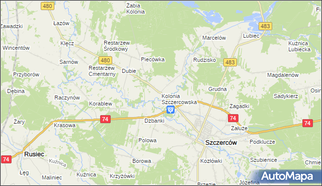 mapa Kolonia Szczercowska, Kolonia Szczercowska na mapie Targeo
