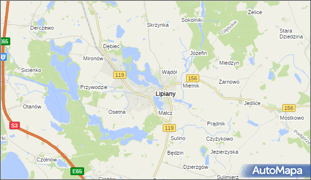 mapa Lipiany powiat pyrzycki, Lipiany powiat pyrzycki na mapie Targeo