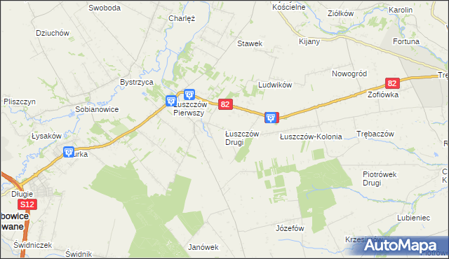 mapa Łuszczów Drugi, Łuszczów Drugi na mapie Targeo