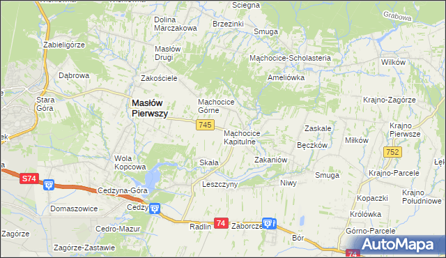 mapa Mąchocice Kapitulne, Mąchocice Kapitulne na mapie Targeo
