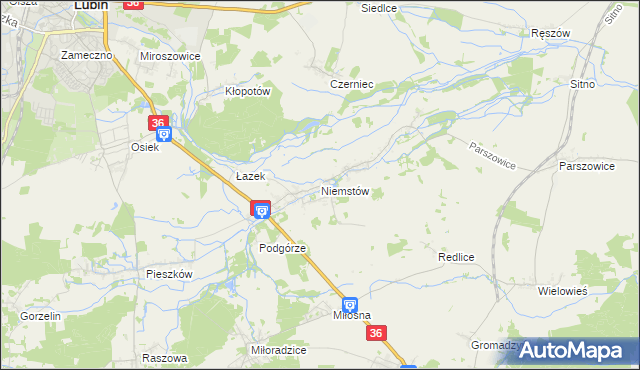 mapa Niemstów gmina Lubin, Niemstów gmina Lubin na mapie Targeo