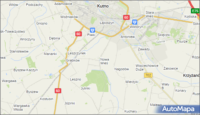 mapa Nowa Wieś gmina Kutno, Nowa Wieś gmina Kutno na mapie Targeo