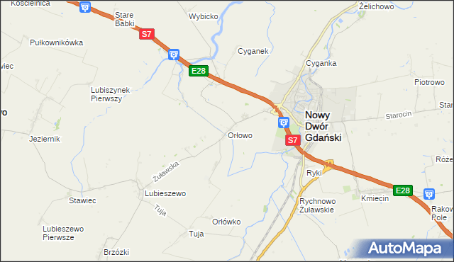 mapa Orłowo gmina Nowy Dwór Gdański, Orłowo gmina Nowy Dwór Gdański na mapie Targeo
