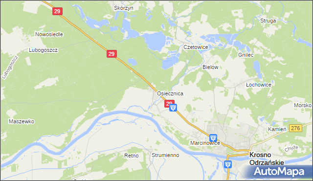 mapa Osiecznica gmina Krosno Odrzańskie, Osiecznica gmina Krosno Odrzańskie na mapie Targeo