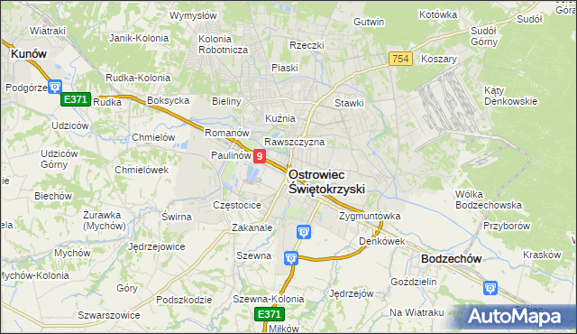 mapa Ostrowiec Świętokrzyski, Ostrowiec Świętokrzyski na mapie Targeo