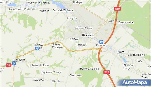 mapa Podlesie gmina Kraśnik, Podlesie gmina Kraśnik na mapie Targeo