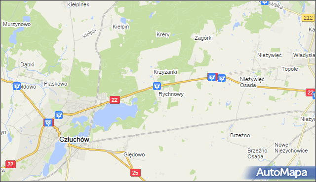 mapa Rychnowy gmina Człuchów, Rychnowy gmina Człuchów na mapie Targeo
