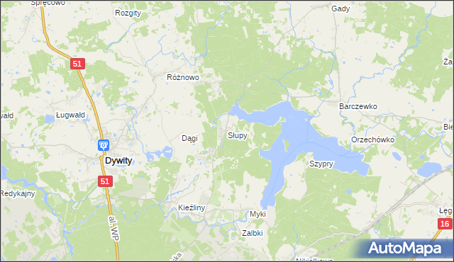 mapa Słupy gmina Dywity, Słupy gmina Dywity na mapie Targeo
