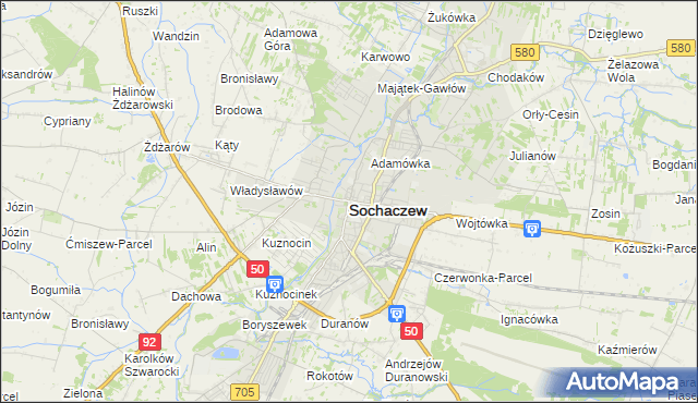 mapa Sochaczew, Sochaczew na mapie Targeo