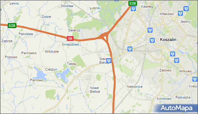 mapa Stare Bielice gmina Biesiekierz, Stare Bielice gmina Biesiekierz na mapie Targeo