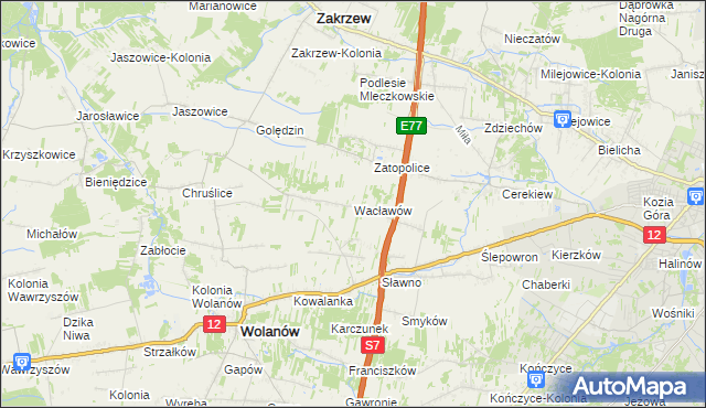 mapa Wacławów gmina Wolanów, Wacławów gmina Wolanów na mapie Targeo