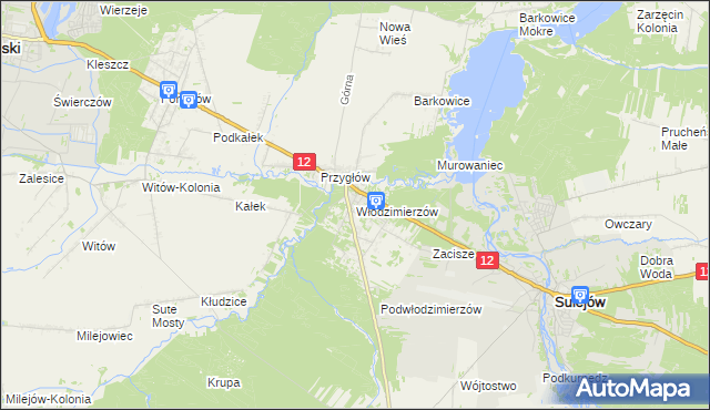 mapa Włodzimierzów gmina Sulejów, Włodzimierzów gmina Sulejów na mapie Targeo