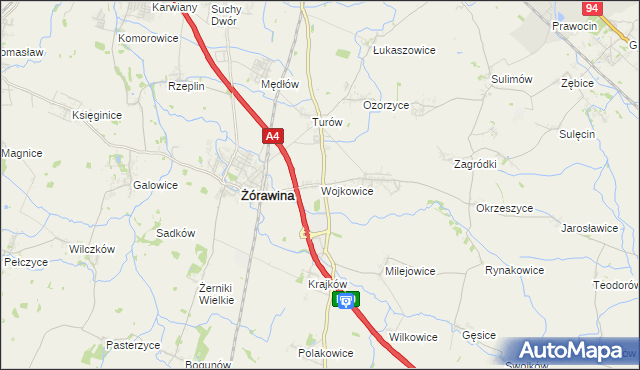 mapa Wojkowice gmina Żórawina, Wojkowice gmina Żórawina na mapie Targeo