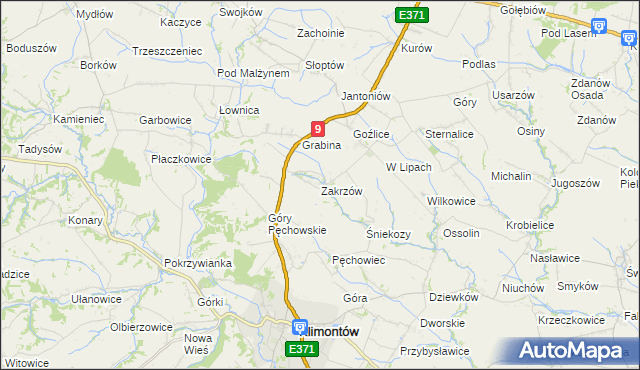 mapa Zakrzów gmina Klimontów, Zakrzów gmina Klimontów na mapie Targeo