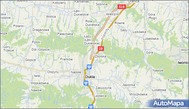 mapa Zboiska gmina Dukla, Zboiska gmina Dukla na mapie Targeo