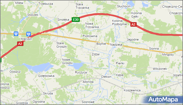 mapa Żdżar gmina Kotuń, Żdżar gmina Kotuń na mapie Targeo