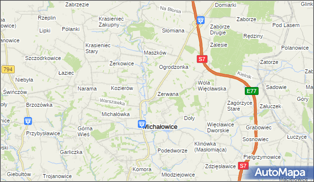 mapa Zerwana, Zerwana na mapie Targeo