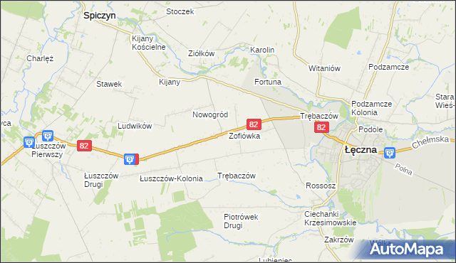 mapa Zofiówka gmina Łęczna, Zofiówka gmina Łęczna na mapie Targeo