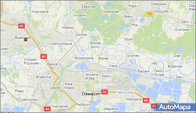 mapa Bobrek gmina Chełmek, Bobrek gmina Chełmek na mapie Targeo