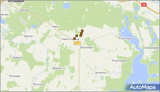 mapa Bronikowo gmina Mirosławiec, Bronikowo gmina Mirosławiec na mapie Targeo