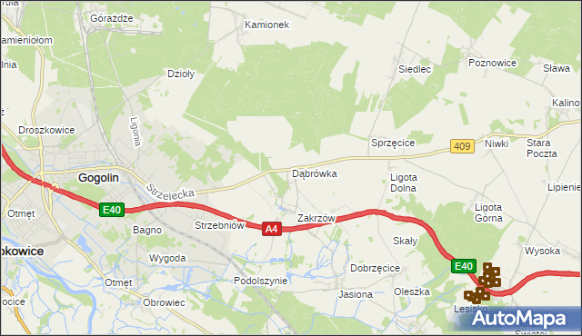 mapa Dąbrówka gmina Gogolin, Dąbrówka gmina Gogolin na mapie Targeo