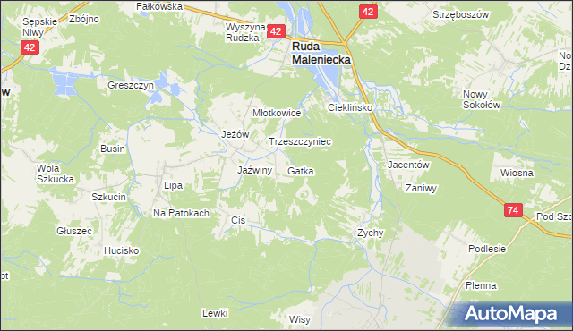 mapa Gatka gmina Ruda Maleniecka, Gatka gmina Ruda Maleniecka na mapie Targeo