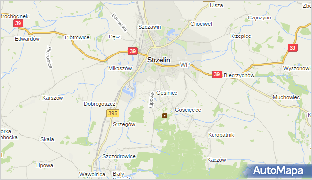 mapa Gęsiniec, Gęsiniec na mapie Targeo