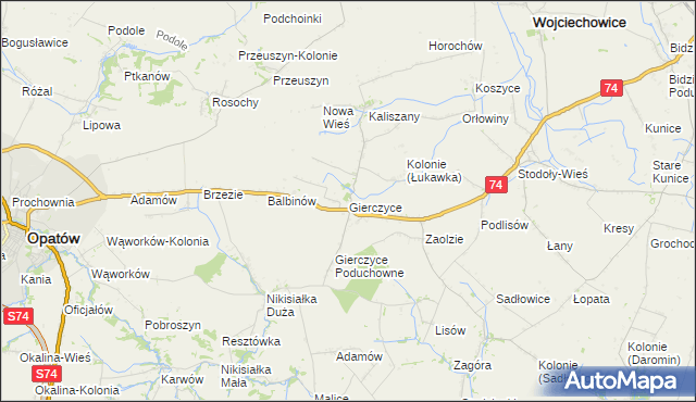 mapa Gierczyce gmina Wojciechowice, Gierczyce gmina Wojciechowice na mapie Targeo