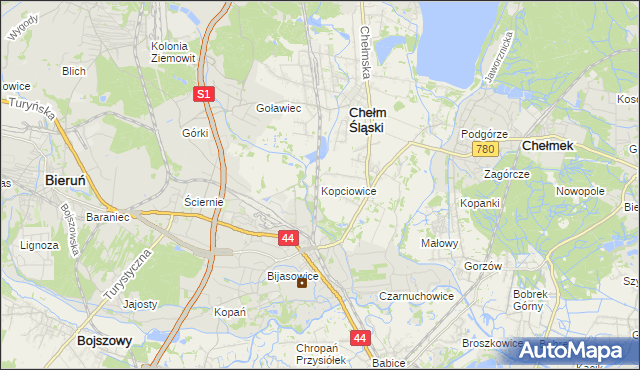 mapa Kopciowice, Kopciowice na mapie Targeo