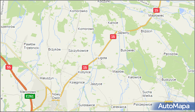 mapa Ligota gmina Trzebnica, Ligota gmina Trzebnica na mapie Targeo