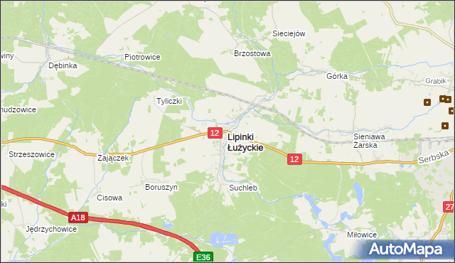 mapa Lipinki Łużyckie, Lipinki Łużyckie na mapie Targeo