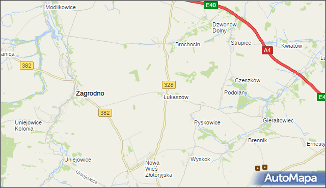 mapa Łukaszów gmina Zagrodno, Łukaszów gmina Zagrodno na mapie Targeo