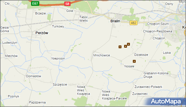 mapa Mnichowice gmina Bralin, Mnichowice gmina Bralin na mapie Targeo