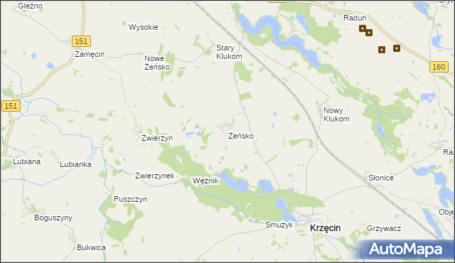 mapa Żeńsko gmina Krzęcin, Żeńsko gmina Krzęcin na mapie Targeo