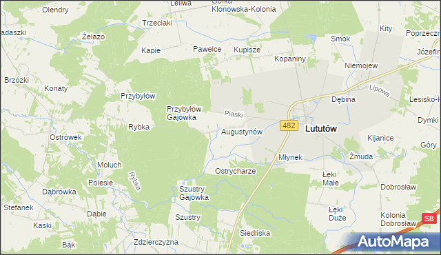 mapa Augustynów gmina Lututów, Augustynów gmina Lututów na mapie Targeo