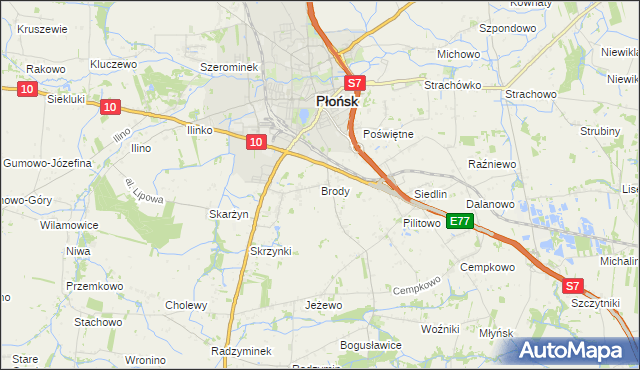 mapa Brody gmina Płońsk, Brody gmina Płońsk na mapie Targeo