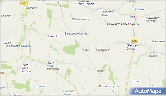 mapa Kąty gmina Bychawa, Kąty gmina Bychawa na mapie Targeo