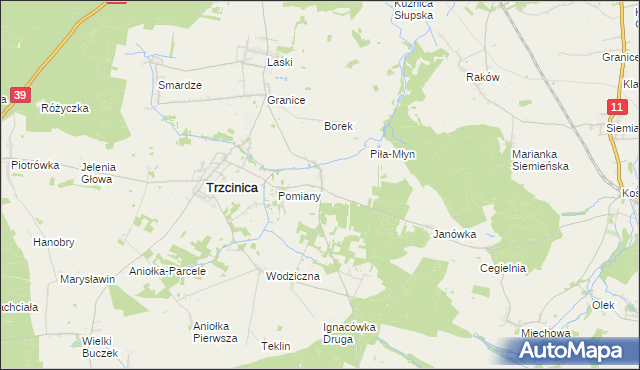 mapa Kuźnica Trzcińska, Kuźnica Trzcińska na mapie Targeo